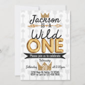 Tribal Wild One Birthday Party Invitation Crown Kaart (Voorkant)