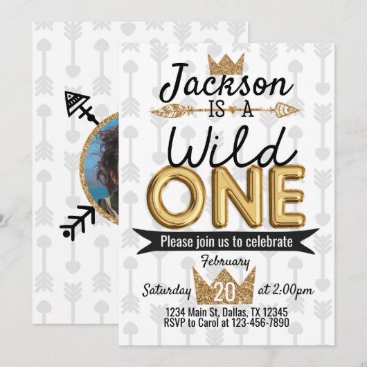 Tribal Wild One Birthday Party Invitation Crown Kaart (Voorkant / Achterkant)