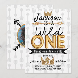 Tribal Wild One Birthday Party Invitation Crown Kaart