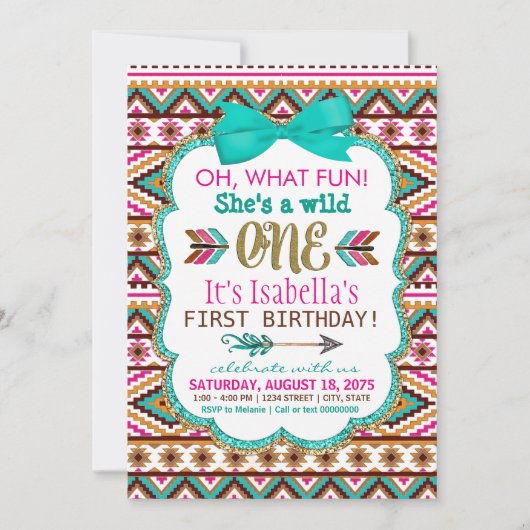 Tribal Wild One First Birthday Party Uitnodigingen (Voorkant)