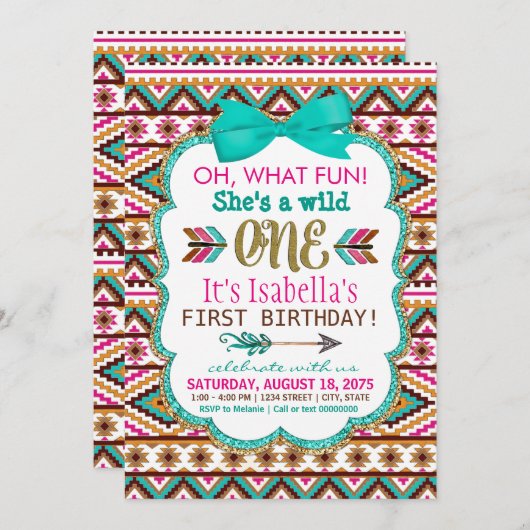 Tribal Wild One First Birthday Party Uitnodigingen (Voorkant / Achterkant)