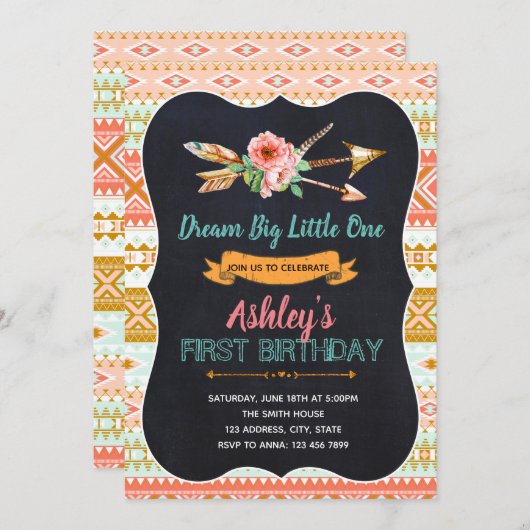 Tribal Wild One First Birthday Uitnodiging (Voorkant / Achterkant)