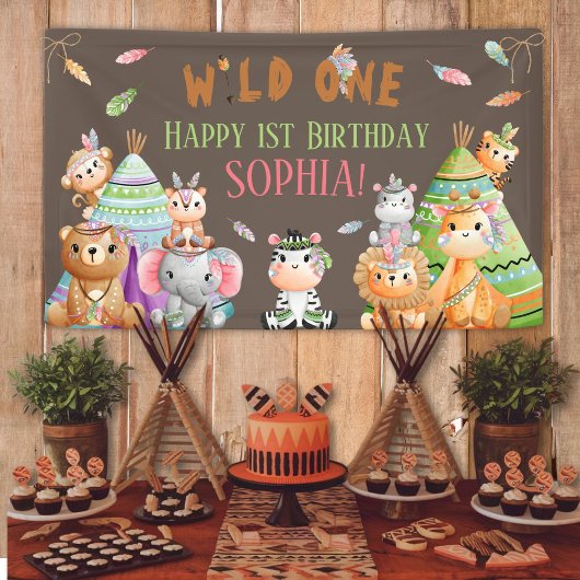 Tribal Wild One Safari Woodland Verjaardagsfeest Spandoek