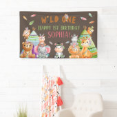 Tribal Wild One Safari Woodland Verjaardagsfeest Spandoek (Insitu)