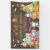 Tribal Wild One Safari Woodland Verjaardagsfeest Spandoek (Verticaal)