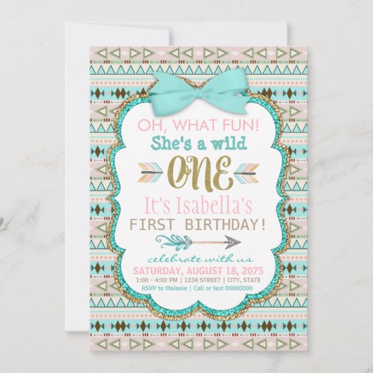 Tribal Wild One verjaardagsfeestje uitnodiging (Voorkant)