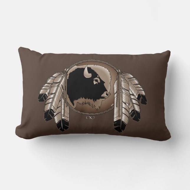 Tribal Wildlife Pillow Native Art Buffalo Kussens (Voorkant)