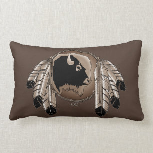 Tribal Wildlife Pillow Native Art Buffalo Kussens