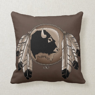 Tribal Wildlife Pillow Native Art Buffalo Kussens