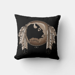 Tribal Wildlife Pillow Native Art Buffalo Kussens