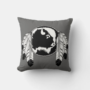 Tribal Wildlife Pillow Native Art Buffalo Kussens