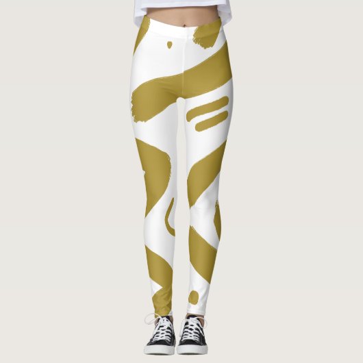 Tribal Wit en Goud Leggings (Voorkant)