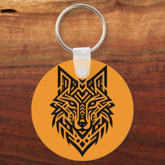 Tribal Wolf Head Keychain – Bold & Wild Style (Voorkant)
