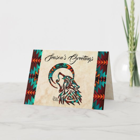 Tribal Wolf Holiday Card Feestdagen Kaart (Voorkant)