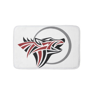 Tribal Wolf Howling Red Black Gray Moon Badmat