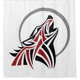 Tribal Wolf Howling Red Black Gray Moon Douchegordijn