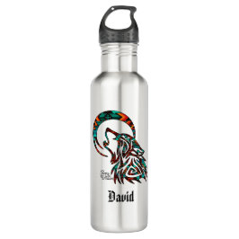 Tribal Wolf Howling Stainless Steel Water Bottle Waterfles