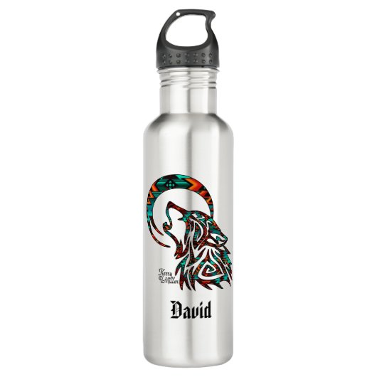 Tribal Wolf Howling Stainless Steel Water Bottle Waterfles (Voorkant)
