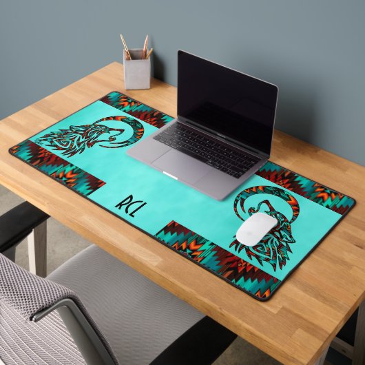 Tribal Wolf huilen bij de maan Bureaumat (Kantoor 2)