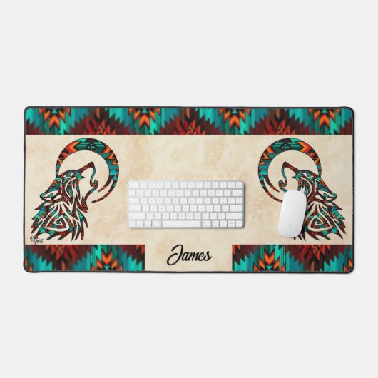 Tribal Wolf huilen bij de maan Bureaumat (Keyboard & Muis)