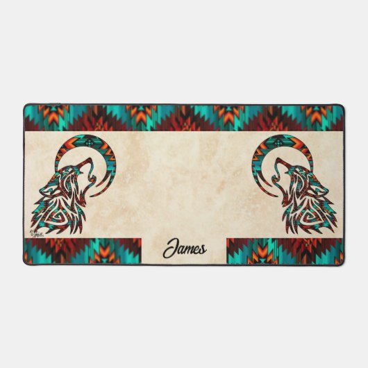 Tribal Wolf huilen bij de maan Bureaumat (Voorkant)