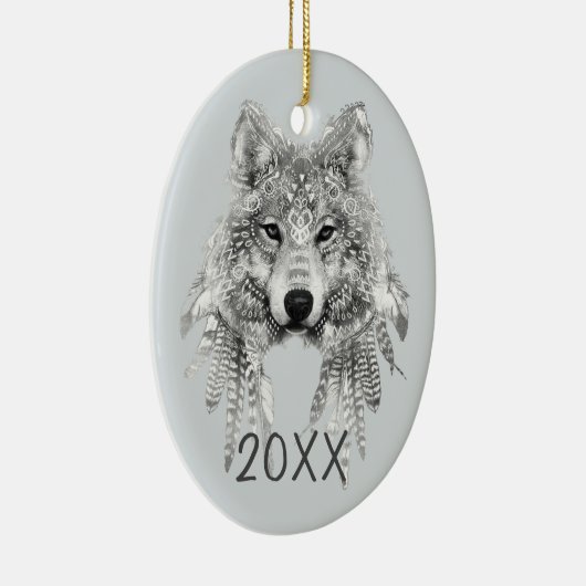 Tribal Wolf  Keepomwille Jaar Keramisch Ornament (Rechts)