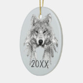 Tribal Wolf  Keepomwille Jaar Keramisch Ornament (Links)