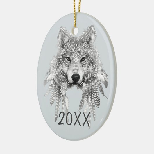 Tribal Wolf  Keepomwille Jaar Keramisch Ornament (Links)