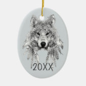 Tribal Wolf  Keepomwille Jaar Keramisch Ornament (Voorkant)