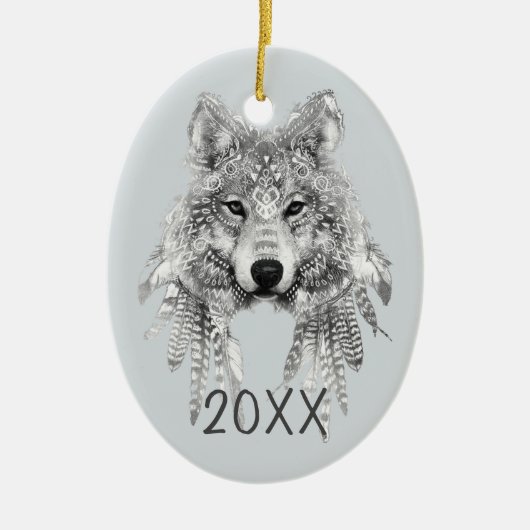 Tribal Wolf  Keepomwille Jaar Keramisch Ornament (Voorkant)