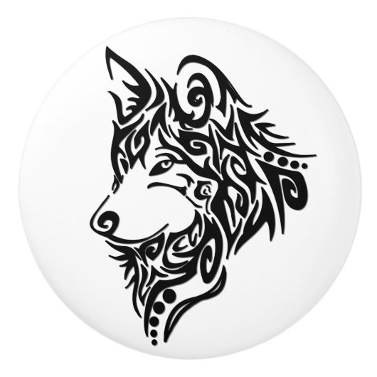 Tribal Wolf Keramische Knop (Voorkant)