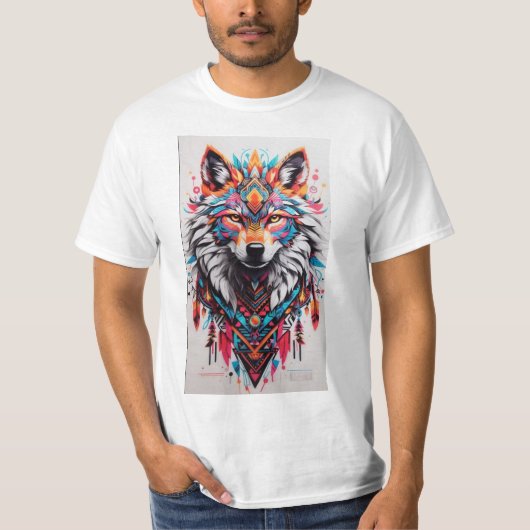 Tribal Wolf Mandala T-Shirt - Levendig en uniek (Voorkant)
