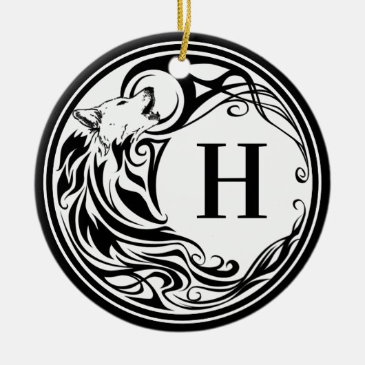 Tribal Wolf Monogram Keramisch Ornament (Voorkant)