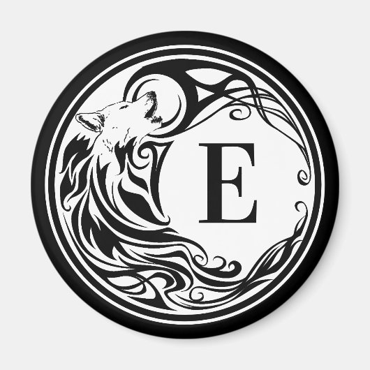 Tribal Wolf Monogram Magneet (Voorkant)