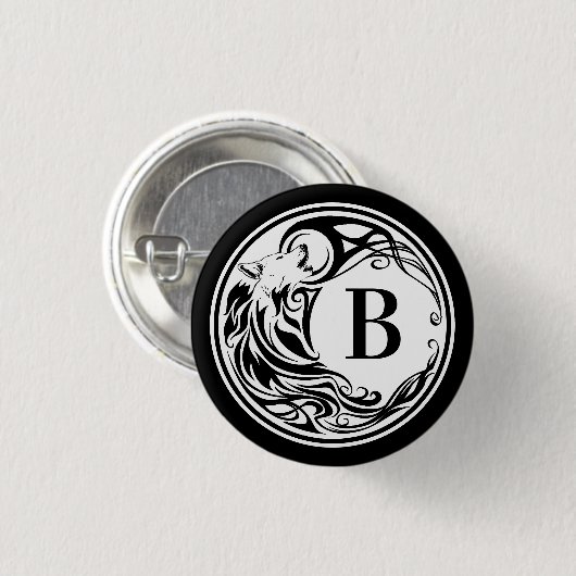 Tribal Wolf Monogram Ronde Button 3,2 Cm (Voorkant /achterkant)