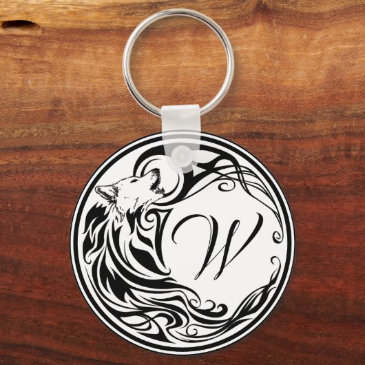 Tribal Wolf Monogram Sleutelhanger (Voorkant)