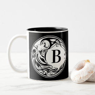 Tribal Wolf Monogram Tweekleurige Koffiemok