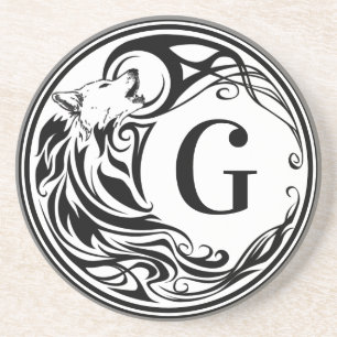 Tribal Wolf Monogram Zandsteen Onderzetter