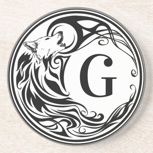 Tribal Wolf Monogram Zandsteen Onderzetter (Voorkant)