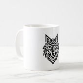 Tribal Wolf Mug – Bold Geometric Animal Design Koffiemok (Voorkant links)