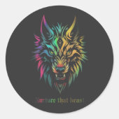 Tribal Wolf Patch - "Verzorg dat beest" Ronde Sticker (Voorkant)