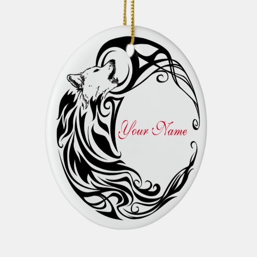 Tribal Wolf Persoonlijke Naam Keramisch Ornament (Rechts)