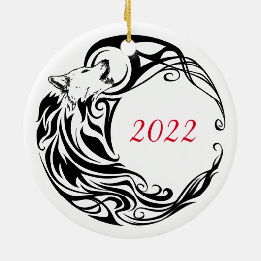 Tribal Wolf Persoonlijke Naam Keramisch Ornament (Achterkant)