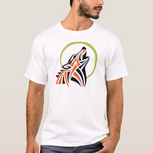Tribal Wolf Red Black Howling Moon Tee Shirt