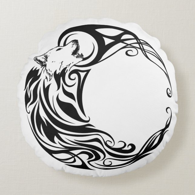 Tribal Wolf Rond Kussen (Voorkant)