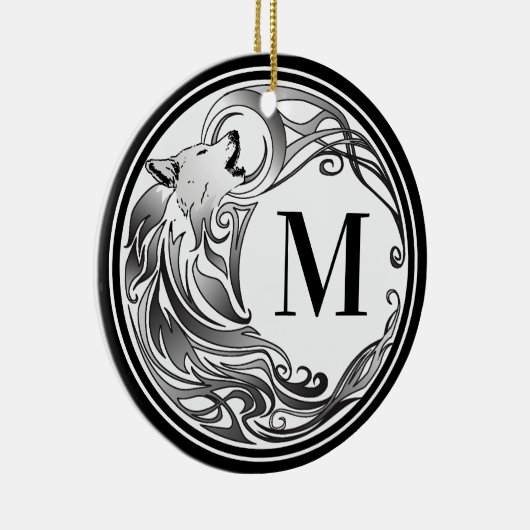 Tribal Wolf - Shaded Monogram Keramisch Ornament (Rechts)