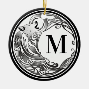 Tribal Wolf - Shaded Monogram Keramisch Ornament