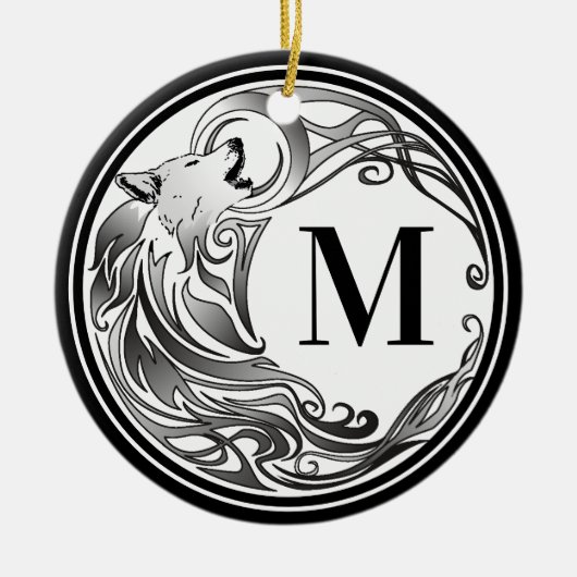 Tribal Wolf - Shaded Monogram Keramisch Ornament (Voorkant)