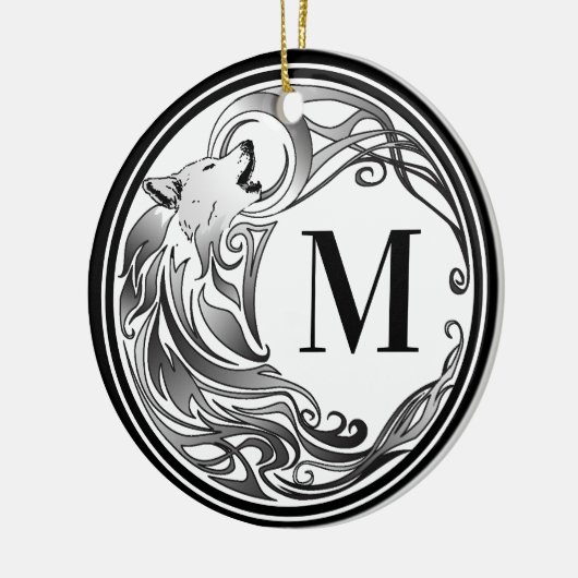 Tribal Wolf - Shaded Monogram Keramisch Ornament (Links)