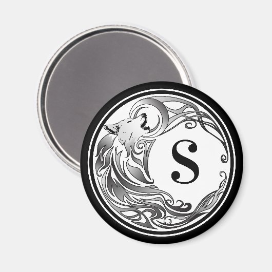 Tribal Wolf - Shaded Monogram Magneet (Voorkant / Achterkant)